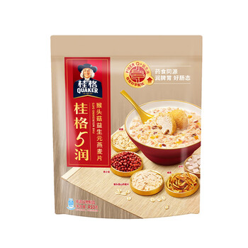桂格（QUAKER）5润猴头菇混合燕麦片450克 添加茯苓 添加赤小豆 药食同源