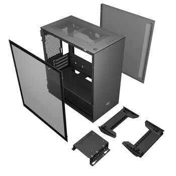 爱国者（aigo）YOGO M2钛灰色 桌面台式主机电脑小机箱（支持M-ATX主板/240水冷/侧拉式钢化玻璃/多硬盘位）