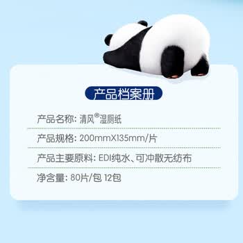 清风0敏纯水湿厕纸80片*12包 医护级认证湿纸巾 私处清洁湿巾