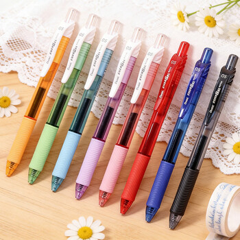 派通（Pentel ）BLN105按动黑色中性笔高颜值0.5mm签字笔商务学生速干水笔水性笔文具 粉杆黑芯12支装