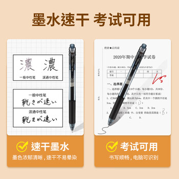 派通（Pentel ）BLN105按动黑色中性笔高颜值0.5mm签字笔商务学生速干水笔水性笔文具 粉杆黑芯12支装