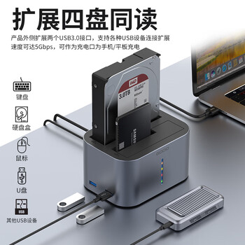 GODO机械硬盘盒子3.5寸底座2.5英寸sata固态移动双盘位扩展坞多盘位外接USB3.0读取器适用台式机笔记本