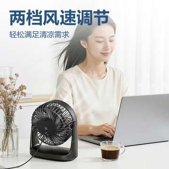 得力【工位立式小风扇】桌面usb插电风扇 小型电风扇宿舍办公室工位寝室床头桌面轻音小风扇-LK201白