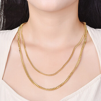 翊福禧品牌18k黄金侧身项链老板链au750马鞭项链牛仔链女加粗款男款