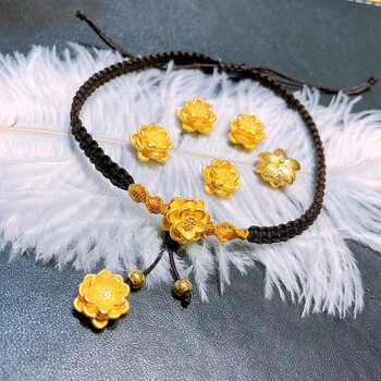 老凤凰520礼物999足金莲花手链黄金纯手工编织手绳小金珠网红款新年