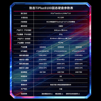 致态（ZhiTai）长江存储 1TB SSD固态硬盘 NVMe M.2接口 TiPlus9100 系列 (PCIe 5.0 产品)