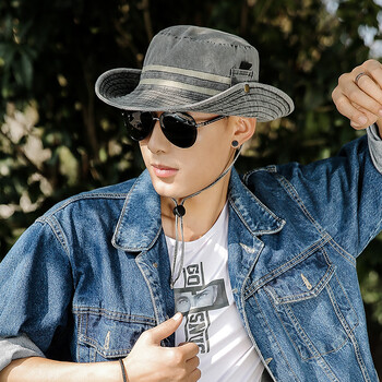 帽子男遮阳帽青年太阳帽户外男士牛仔帽子丛林遮脸防晒帽夏渔夫帽 深