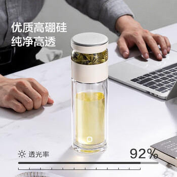 京东京造 玻璃杯 全能茶水分离杯 泡茶杯双层泡茶分离杯子男士月光银330ml