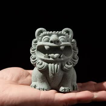 梅林笔庄笔搁毛笔架托瑞狮镇纸书法专用镇尺石头仿真小狮子创意可爱动物压纸石文房四宝桌面装饰摆件书法