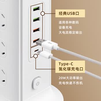 苏士赫尔摩【可收纳卷线+三色温夜灯】三层12位立式插座-4U1C桌面充电站1.8 米插排 卧室书桌办公多功能合一