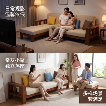 奈高（NAIGAO）新中式实木沙发客厅三人位全榫卯环保小户型家用组合沙发