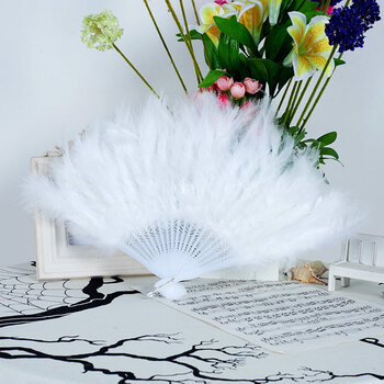 化妆舞会用品舞台儿童节鬼节表演道具子折扇舞蹈扇 羽毛扇白色