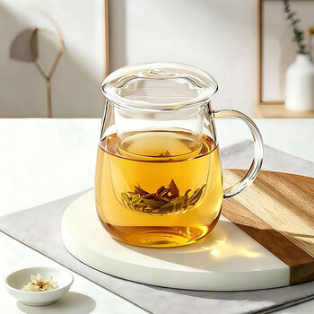 几物森林玻璃杯茶杯茶水分离泡茶杯过滤家用耐热装开水杯子 蘑菇杯500ml