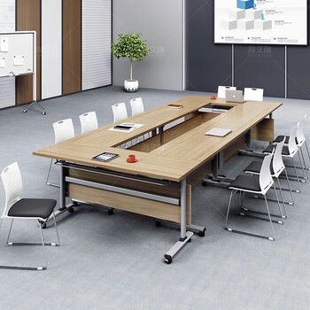 海艾珈折叠会议桌培训桌椅组合双人课桌带轮办公桌1.8*0.4米含3椅+E0级