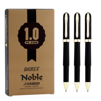 宝克（BAOKE） 中性笔PC2288大容量签字笔金色笔夹磨砂商务办公用品学生水笔黑色子弹头 1.0mm 黑色子弹头12支装 PC2308
