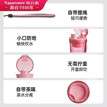 特百惠（Tupperware）晶彩MAX塑料杯600ml 男女士学生运动水杯子大容量泡茶杯 冰沙紫
