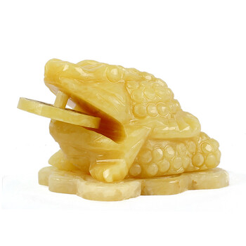 玄友 黄玉玉石金蟾摆件玉蟾饰品三脚蟾蜍茶几三足蟾石雕三角金蝉 黄