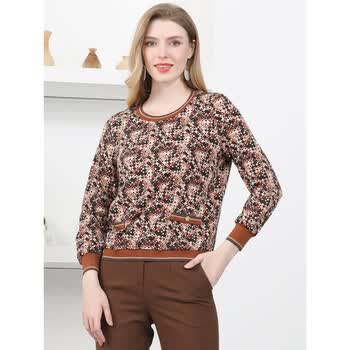 唐朱迪2022秋季女装长袖印花套头上衣螺纹拼接设计感时尚t恤 绿花45 m