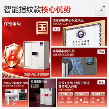 中伟（ZHONGWEI）保密柜文件柜办公档案柜钢制柜智能指纹锁灰白单节带抽加厚款