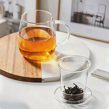 几物森林玻璃杯茶杯茶水分离泡茶杯过滤家用耐热装开水杯子 蘑菇杯500ml