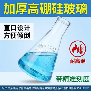 舜江 三角烧瓶 加厚高硼硅玻璃耐高温带刻度实验器材 直口锥形瓶500mL 1个