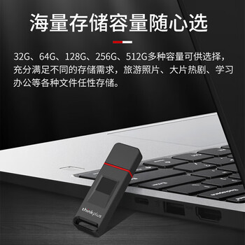 联想ThinkPlus 64GB固态优盘 USB3.2接口 指纹全盘保护 防泄密商务学习办公U盘 FU200 黑色