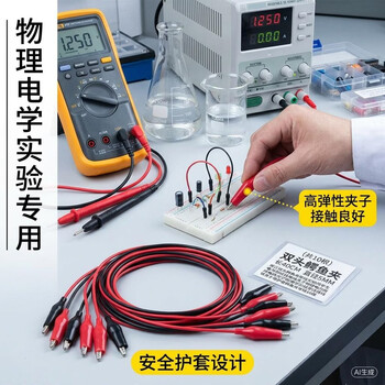 舜江 长约40cm实验导线 初中物理电学电路教学教具 双头铁质鳄鱼夹导线10根	
