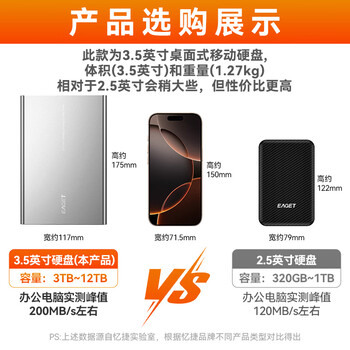忆捷（EAGET）10TB 移动硬盘桌面式存储Type-C3.2高速大容量存储 3.5英寸