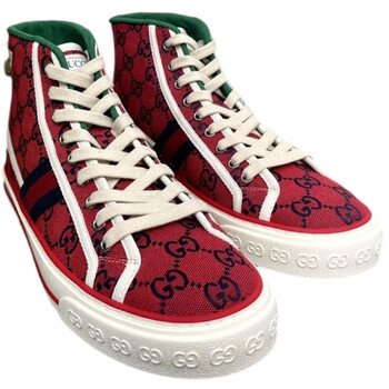 古驰(gucci)  1977系列限量款高帮男士帆布鞋 红色 41