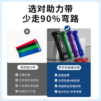 李宁（LI-NING）弹力带引体向上助力拉力带中考辅助带健身男抗阻训练单杠绳25kg