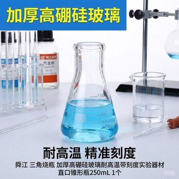舜江 三角烧瓶 加厚高硼硅玻璃耐高温带刻度实验器材 直口锥形瓶100mL 1个