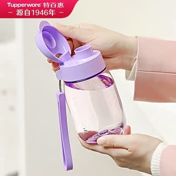 特百惠（Tupperware）嘟嘟企鹅350ML塑料杯夏季儿童可爱水杯子男女学生带提绳 冰沙紫