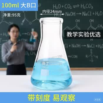 舜江 三角烧瓶 加厚高硼硅玻璃耐高温带刻度实验器材 直口锥形瓶100mL 1个