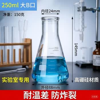 舜江 三角烧瓶 加厚高硼硅玻璃耐高温带刻度实验器材 直口锥形瓶100mL 1个