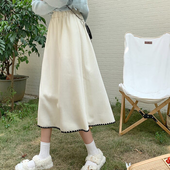 毛裙冬款米白色针织半身裙女秋冬设计感别致裙子中长款a字高腰伞裙潮