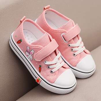帆布鞋2022新款时尚小女孩休闲鞋可爱儿童板鞋女生跑步鞋 ajy13粉色