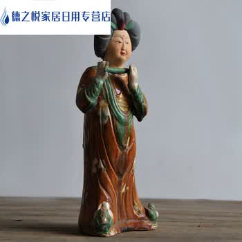 加彩人物俑　中国古陶　古玩　侍女　唐三彩 仿古陶俑价格及图片表- 京东