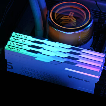 宏碁掠夺者（PREDATOR）32G(16G×2)套装 DDR5 6800频率 台式机内存条 Hermes冰刃系列 RGB灯条(C32) 银色 AI电脑配件