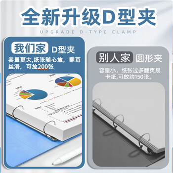 绿文A4蓝色打孔文件夹活页夹D型两孔插页双孔2孔收纳夹资料夹办公用品塑料学生用高中生用穿孔活动夹子