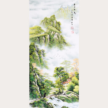 当代著名山水画家 墨然《春山胜境》精品山水