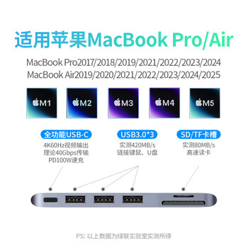 绿联Type-C扩展坞苹果直插式拓展坞适用MacBookPro/Air笔记本M3/M4芯片雷电4/5转换器USB3.0读卡器C口