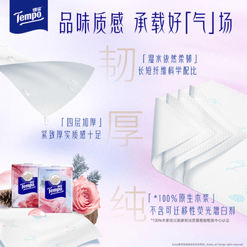 得宝（TEMPO）国际大师调香 玫瑰之域 对半撕手帕纸4层7张*12包  XL码纸巾小包