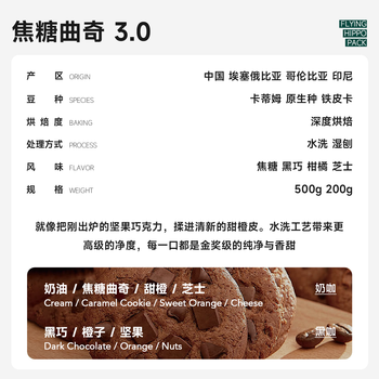 FLYING HIPPO焦糖曲奇意式拼配咖啡豆拿铁美式油脂丰富现磨浓缩咖啡豆500g