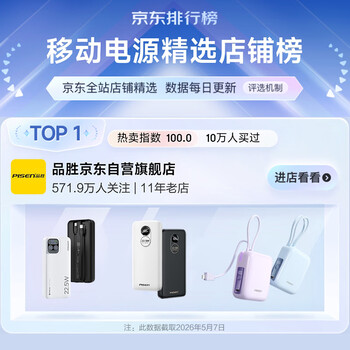品胜【3C认证可上飞机】充电宝65W快充27000mAh移动电源适用苹果17promax/Air60W40W手机笔记本电脑白