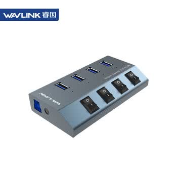 睿因（Wavlink）USB分线器3.0高速4口HUB扩展一拖四3.0分线器带独立开关UH3049