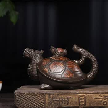 龍亀壺 紫泥急須・茶壺・茶道具置物・古置物 紫砂壶龙龟图片- 京东