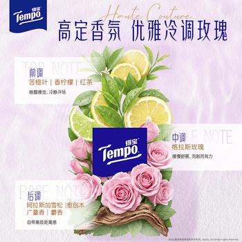 得宝（TEMPO）国际大师调香 玫瑰之域 对半撕手帕纸4层7张*12包  XL码纸巾小包