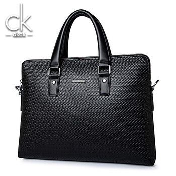 ck奢侈包包男士手提包真皮大容量男包商务电脑包编织公文包单肩包