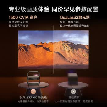 极米（XGIMI）Z9X 4K 高亮版 全新轻薄4K光学变焦三色激光投影1500CVIA 真实高亮家用智能云台投影仪 