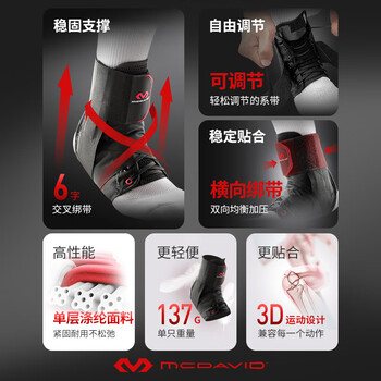 迈克达威（McDavid）195 护踝运动扭伤防护护脚踝崴脚男女专业篮球健身护具 黑色 XS码
